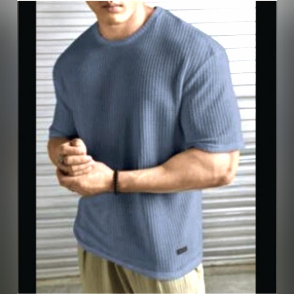 ◾🌀◾NWOT Men's Mallard Azure Cornflower Dusty Blue Solid Waffle T-Shirt - 2XL